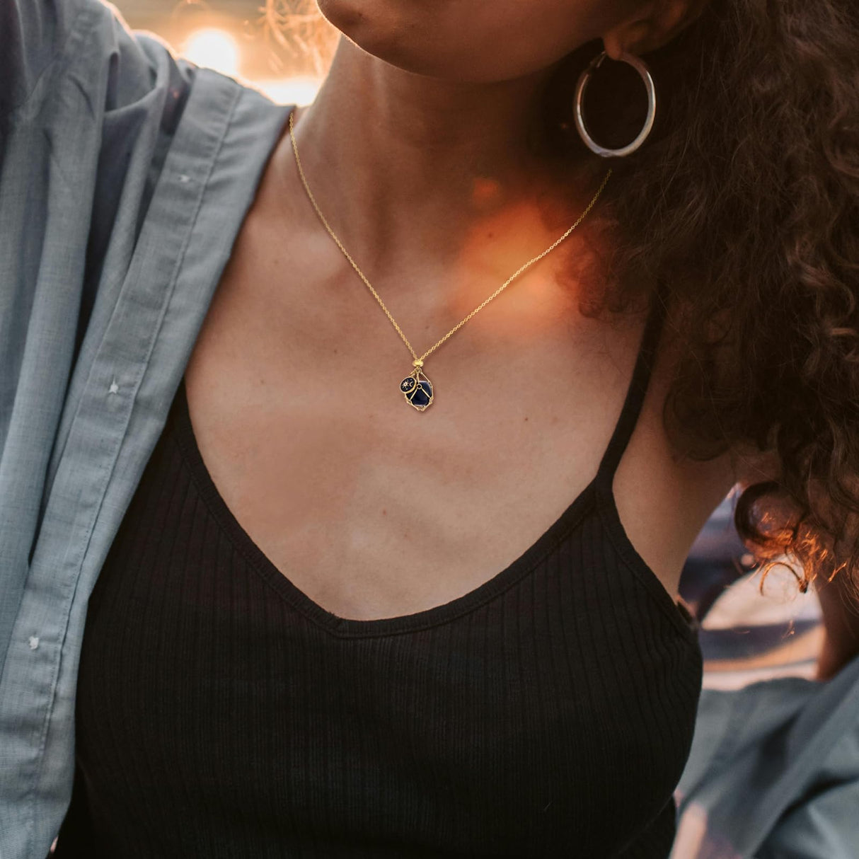 MIXJOY Black Obsidian Crystal Necklace, Sun and Moon Celestial Pendant Gothic Jewelry for Women, Dark Academia Aesthetic Black Gemstone Protection Gift for Halloween Christmas Birthday, Small