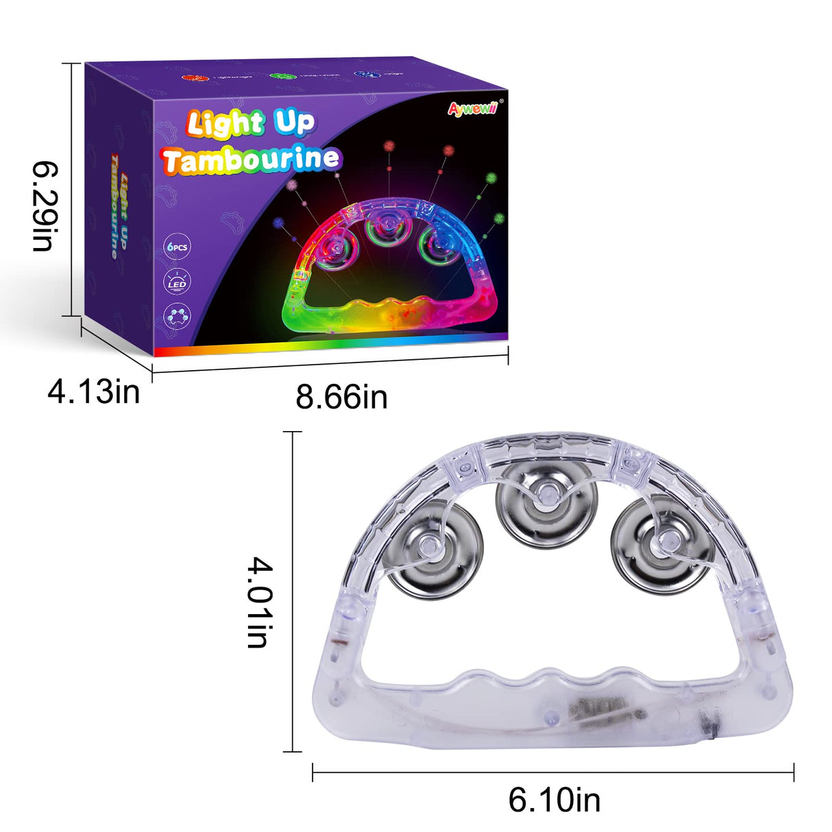 Aywewii LED Tambourines Christmas Glow in The Dark Party Supplies Musical Instruments for Kids & Adults, 3 Modes of Color Flashing, Light Up Toys for Birthday Wedding Concert Carnival