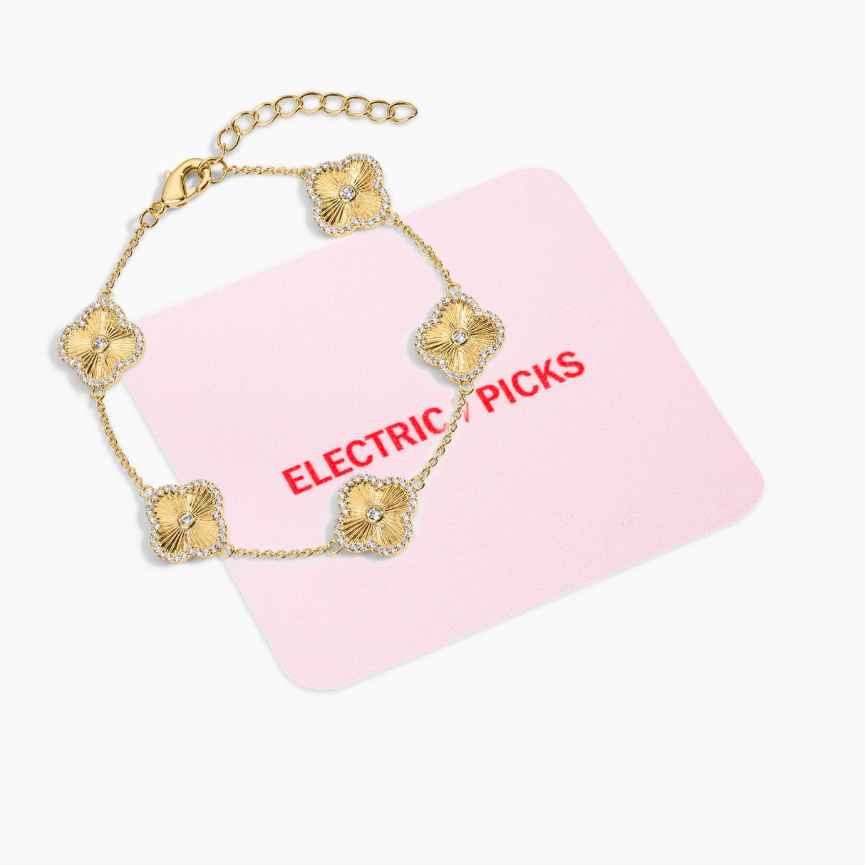 Electric Picks Icon Bracelet for Women, 14k Gold Plated Clover Charm Chain Bracelet, Adjustable 6"–7.5", Stackable Everyday Jewelry, Minimalist Gold Bracelet Gift