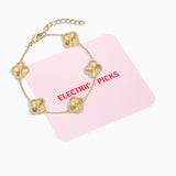 Electric Picks Icon Bracelet for Women, 14k Gold Plated Clover Charm Chain Bracelet, Adjustable 6"–7.5", Stackable Everyday Jewelry, Minimalist Gold Bracelet Gift