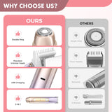 PVBKZ 2 in 1 Bikini Trimmer for Women, Dual Head Electric Razor, IPX7 Waterproof Wet/Dry Use Women Electric Shaver, Painless Body Facial Hair Remover for Bikini Legs Arm Underarm, Rechargeable