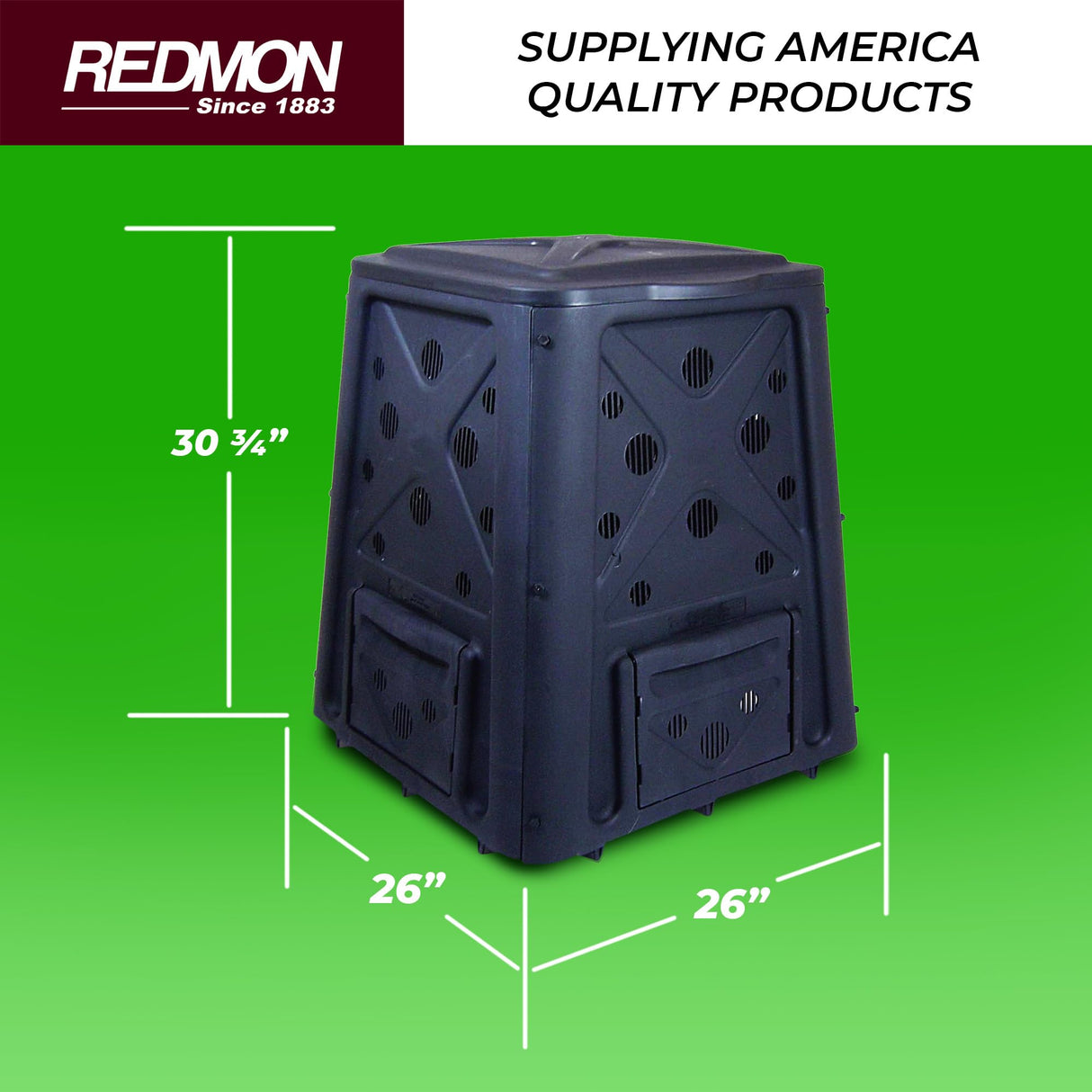 Redmon Outdoor Compost Bin with Lift Off Lid, 4-Door Access & Vent Holes, 65 Gallon, Black - Composting Bin Container for Kitchen Food Waste Recycling