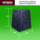 Redmon Outdoor Compost Bin with Lift Off Lid, 4-Door Access & Vent Holes, 65 Gallon, Black - Composting Bin Container for Kitchen Food Waste Recycling