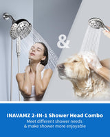 INAVAMZ Shower Heads with Handheld Spray Combo: 7.2" Rainfall Shower Head & Handheld Shower Head 2-IN-1 Shower Head with 60" Rotatable Stainless Steel Hose Nickel, Shower Trim Systems