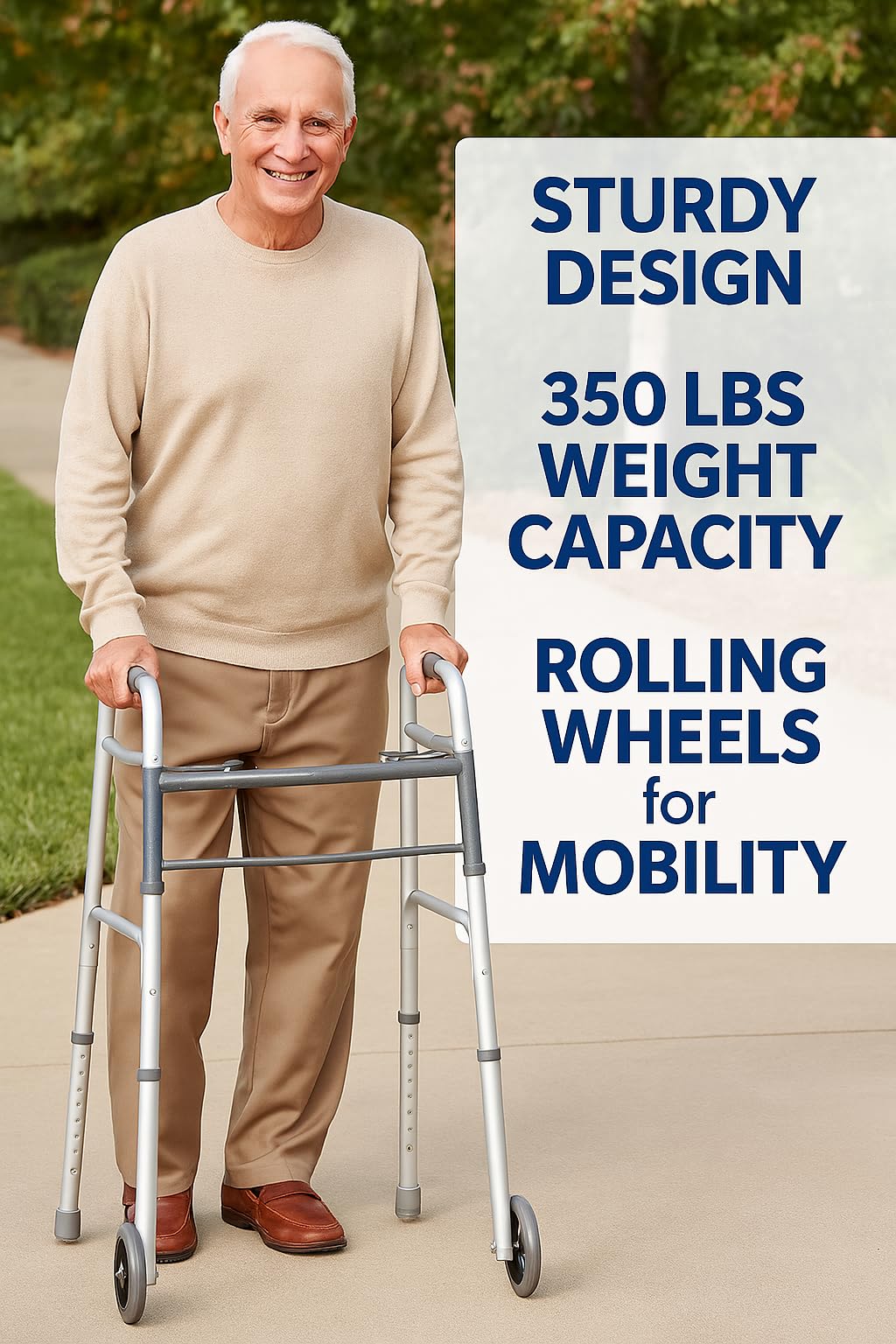 Dr. Dunley Lightweight Aluminum Walker with 5" Wheels, FSA/HSA Eligible, Easy Push-Button Mechanism