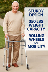 Dr. Dunley Lightweight Aluminum Walker with 5" Wheels, FSA/HSA Eligible, Easy Push-Button Mechanism