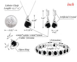 GZWHD Jewelry Set Gift for Women, Black Waterdrop Created Spinel, Party Prom Jewelry, Silver-Tone Earrings Necklace Bracelet Open Ring, Birthday Gifts for Best Friends Mom
