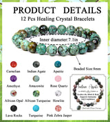 SAMOCO 12PCS 8mm Natural Crystal Bracelets for Women Men