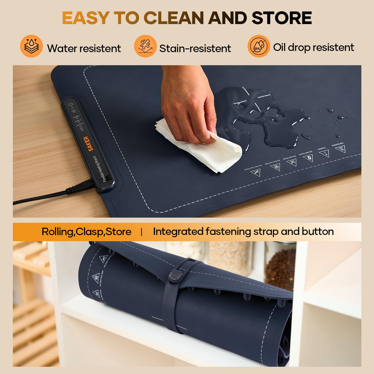 Saker Food Warming Mat,Electric Warming Tray for Food, Adjustable Heating Mat for Countertop with 3 Temperature Settings & Child Lock, Portable Foldable Food Warmer for Party, Buffet, Daily Use