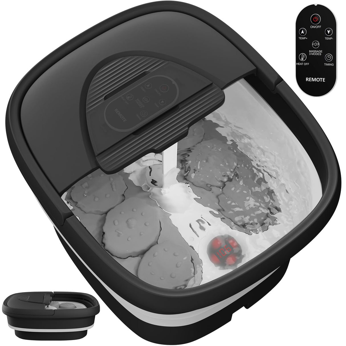 Foot Spa Collapsible, Foot Bath Massager with Heat, Remote, Timer, and 24 Motorized Shiatsu Massage Balls, Foot Soaking Tub Supports Hot/Cold Water Soaking- BA03H