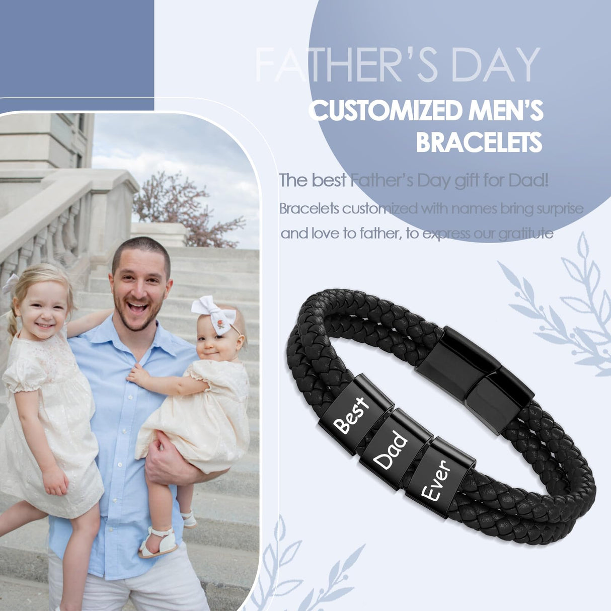DayOfShe Fathers Day Personalized Gift for Dad Husband Grandpa Custom Bracelet with Names for Men Best Dad Ever Bracelet Fathers Gifts from Daughter Son