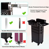 AROUS 5 in 1 Professional Makeup Train Case Aluminum Cosmetic Case Rolling Makeup Case Extra Large Trolley Makeup Travel Organizer, with 360° Swivel Wheels,Black