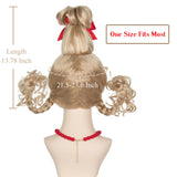 Koonfan Christmas Blonde Wig with Red Bow and Necklace Girls Women Long Braids Christmas Costume Wig Accessory