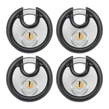 DAYGOS Heavy Duty Padlock with 8 Keys, 70mm Disc Keyed Lock for Storage Shed, Garage, Storage Lockers, Sliding Doors, Tool Box, and Cabinets (4 Pack Keyed-Alike, 3/8-Inch Shackle, Rubber Bumper)