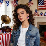 NLCAC USA Earrings Beaded American Flag Earrings USA Star Ice Cream Drop Dangle Earrings 4th of July Gifts for Women Star