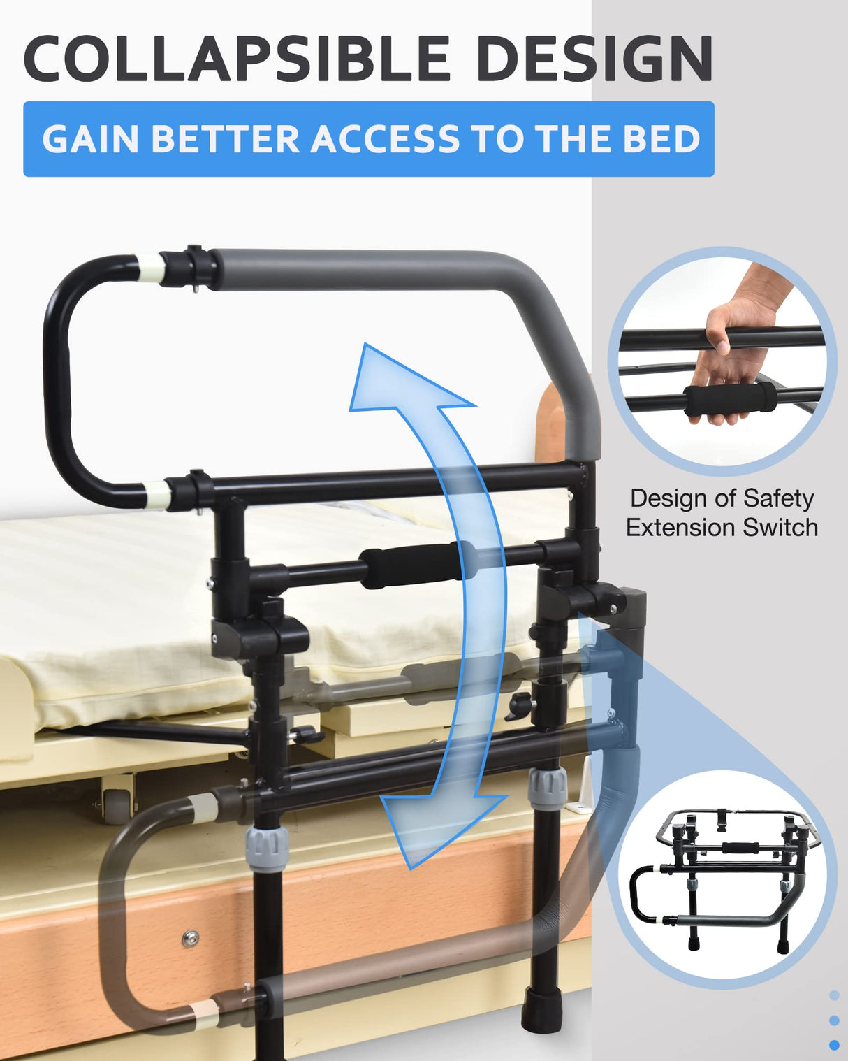 Sangohe Heavy Duty Bed Rail for Senior & Elderly and People Falling Out of Bed - Foldable Bed Assist Handle - 504E