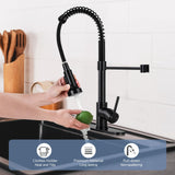 DJS Kitchen Faucets with Pull Down Sprayer Single Handle 1 or 3 Holes Spring Kitchen Sink Faucet with Deck Plate for Farmhouse RV Vessel Basin (Matte Black)