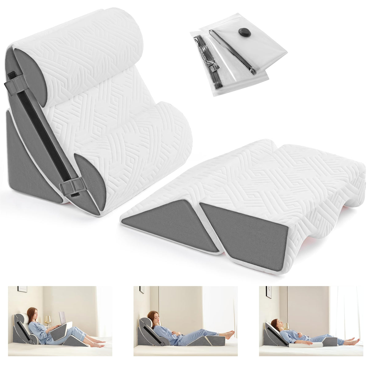 Yojoker 6pcs Orthopedic Bed Wedge Pillow Set for Post Surgery, Memory Foam for Sleeping, Back and Leg Pain Relief Comfortable & Adjustable Support Pillows-Anti Snoring, Heartburn