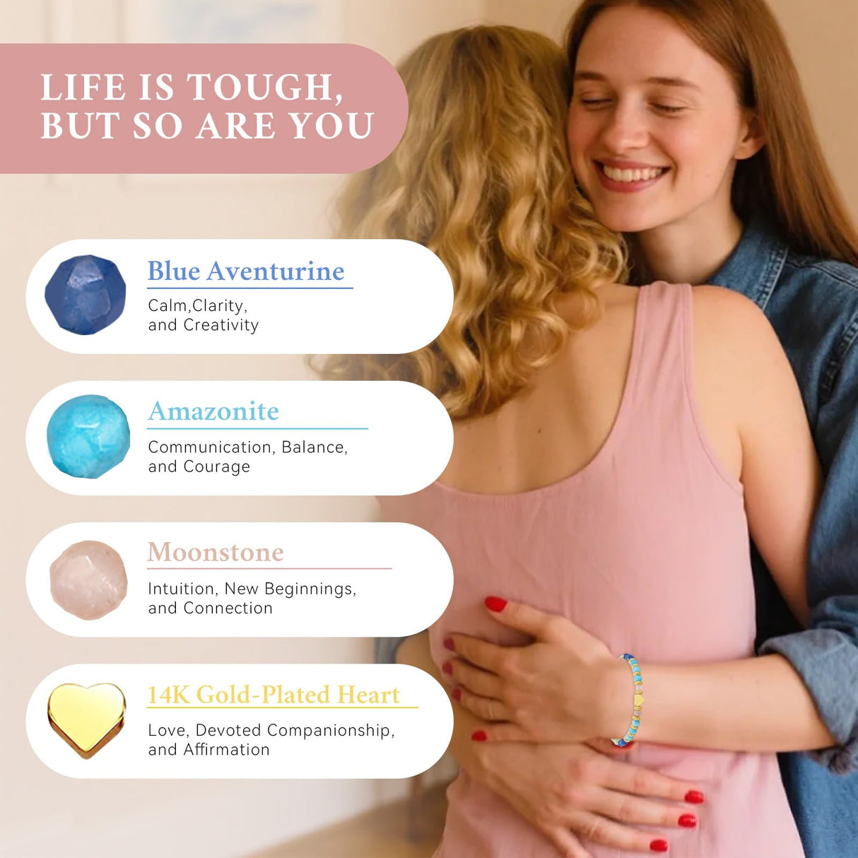 yupoxiu Inspirational Gifts for Women Birthday - Natural Stone Bracelets, Thinking of You Get Well Soon Gifts for Women Friend Sister (G-Blue Aventurine & Life)