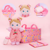 OUOZZZ 10" Soft Baby Doll Set with Plush Doll, Bassinet, Blanket and Bottle, Baby Doll Accessories Pretend Playset Emotional Social Doll for 2 Year Olds Girls Christmas Birthday Gift