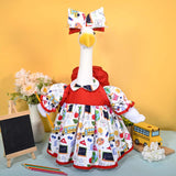 JcHrmers Back to School Porch Goose Outfits Includes Bow Headband Red Schoolbag Doll Collar Dress and Pencil for 23'' Cement Goose Statue for Garden Patio Lawn Yard Outdoor Decoration