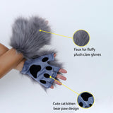 Adolala Faux Fur Fox Tail Cat Wolf Set Plush Mask Fluffy Paw Gloves Halloween Christmas Party for Women