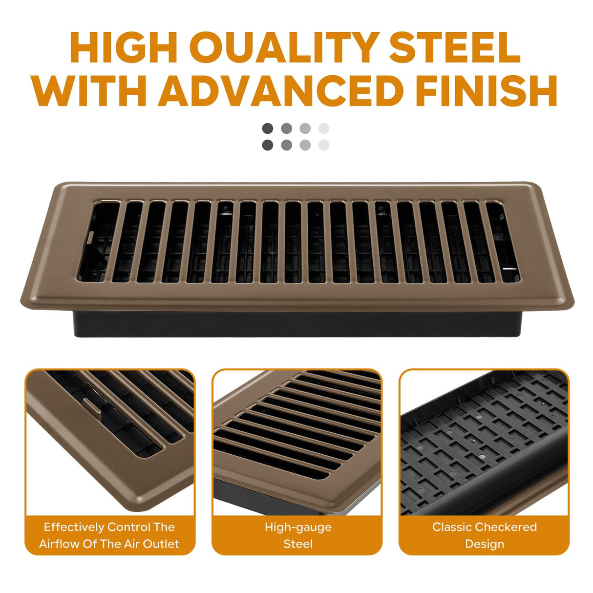 Floor Register 4x10, Floor Vent Covers, Heavy Duty Steel Walkable Floor Vents, for Sidewall and Floor, Brown 10 Pack