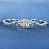 MDFUN 18K White Gold Plated Cubic Zirconia Three-in-One Halo Wedding Engagement Promise Eternity Ring for Women (7)