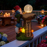 SAMPU Craft Solar Powered Garden Gnome Welcome Sign, Red