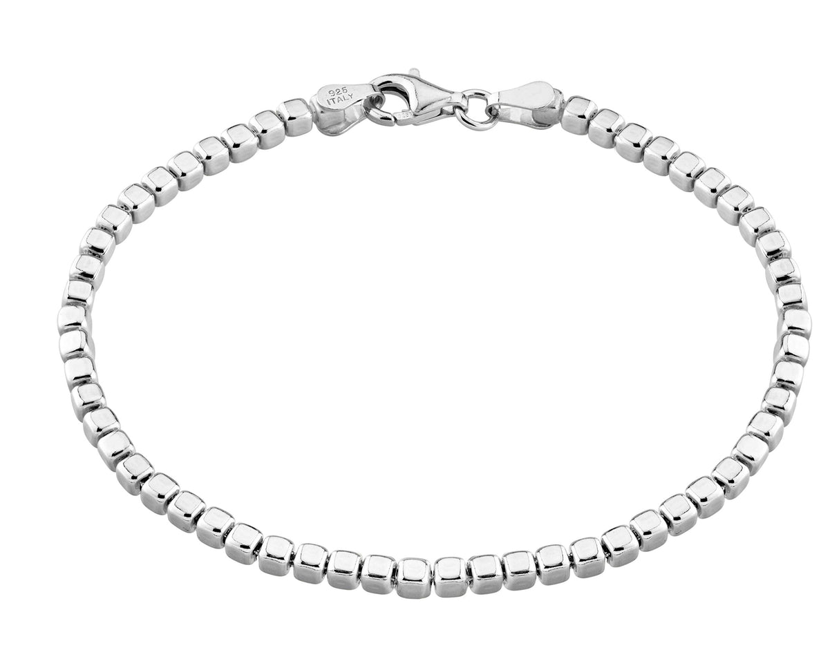 Miabella Italian 925 Sterling Silver, 18Kt Gold Plated Organic Cube Bead Chain Bracelet for Women Men, Made in Italy (SI Length 7 Inches)
