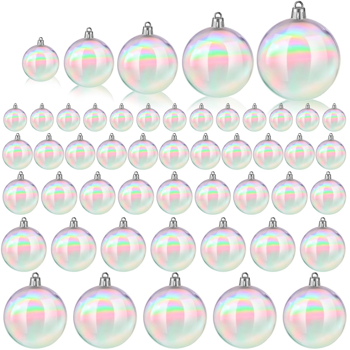 Shappy 50 Pcs Christmas Iridescent Ornaments Halloween, Transparent DIY Shatterproof Hanging Rainbow Ball Christmas Ornament 5 Different Sizes for Party, Wedding, Home Decor (Clear)