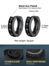 Black Skull Hoop Earrings For Men Gothic Goth Jewelry Stainless Steel Small Hoops Cool Earrings