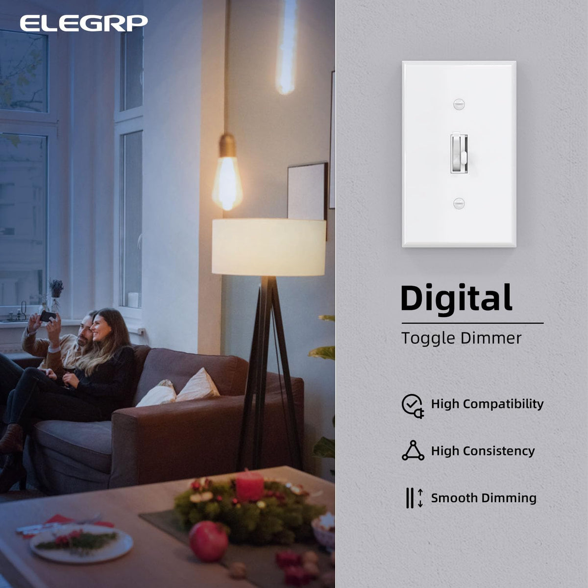ELEGRP Digital Toggle Dimmer Switch for Dimmable LED, CFL and Incandes ...