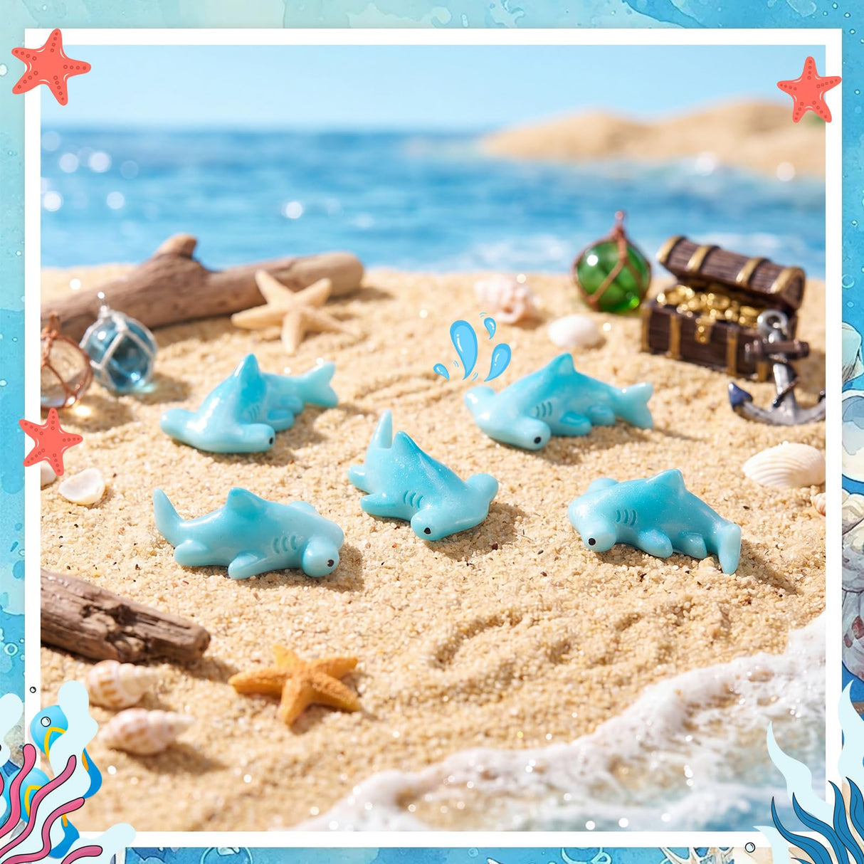 Geelin 50 Pcs Mini Resin Hammerhead Shark Figurines Tiny Resin Figurines Small Ornament Charms Figure Tiny Animals for Landscape Aquarium Garden Desktop Birthday Party