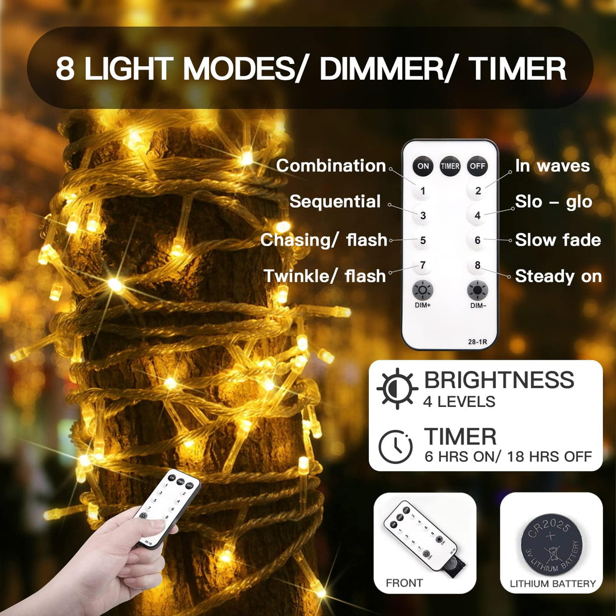 suddus 200 Led Connectable Christmas Lights Outdoor Waterproof, 66ft Fairy Lights Plug in with Remote, Warm White Christmas Tree Light Indoor for Xmas Holiday, Party, Porch, Patio, Garden Decor