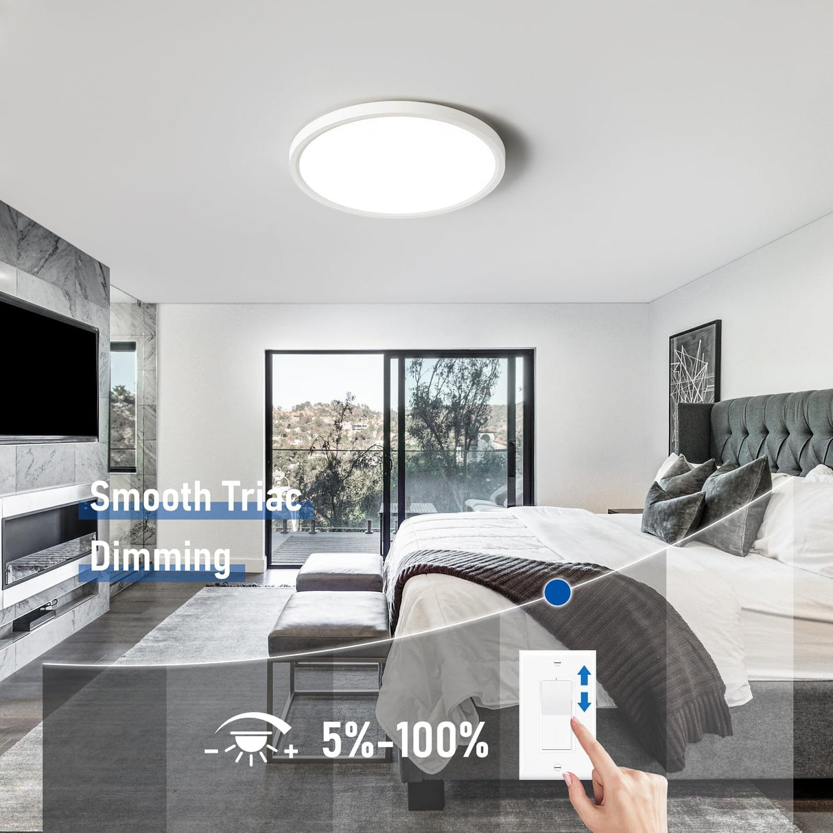 6 Pack 12 Inch Hardwired Dimmable LED Flush Mount Ceiling Light Fixtures, 24W 2640LM 3000K/4000K/5000K, House Upgrade Led Lights for Bedroom Hallway Laundry Room Rental Units, 240W Equiv., Black