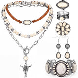 Ecally Western Turquoise Jewelry Set for Women, Fashion, White