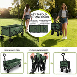 InBrave 34" Extra Long Collapsible Wagon Cart, 360LBS Capacity, Army Green