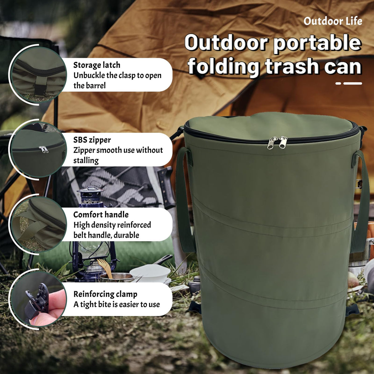 QJXX Pop up Camping Trash can with lid,Collapsible 24 Gallons Trash can with Sorting Clips,Garden Garbage Bag with Lid,Lawn and Leaf Bags - Reusable Yard Waste Bags (Green)