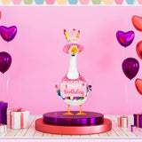 Memorywuu Happy Birthday Porch Goose Outfit Lawn Goose Cloth Costume for 23" Cement Plastic Patio Yard Statue Outdoor(Pink,Tutu Skirt)