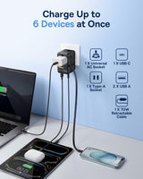 Baseus 70W Universal Travel Adapter, 6-in-1 International Plug Adapter with Retractable Cable, USB-C PD Fast Charging Worldwide Wall Charger for USA/EU/UK/AUS and Over 200 Countries - Enercore CG11