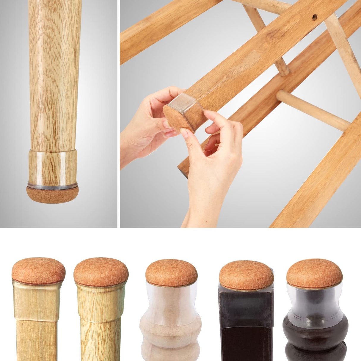 16 Pack Chair Leg Floor Protectors for Hardwood Floors, Round Rubber Furniture Sliders, 360°Felt Pad Bottom Wrapped Thickening Silicone Furniture Legs Caps Covers(Square,Clear-Brown-L)