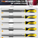 TARIST 19PCS Metal & Rasp File Set with Tool Bag, Includes Flat/Half-Round/Round/Triangle steel file, Half-Round wood file, 4 Way File and 12pcs Needle Files, Work for Metal, Wood and more