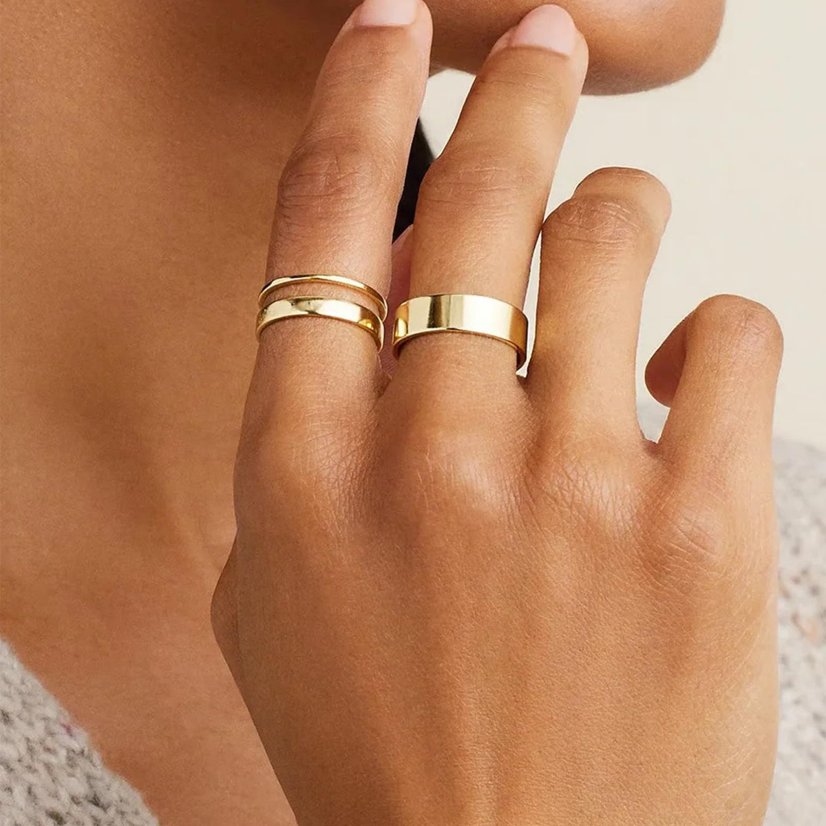 YIKOXI 4 Pcs 14k Gold Filled Rings for Women Non Tarnish Wedding Bands Stacking Rings for Women Titanium Steel CZ Simulated Diamond Knuckle Ring Set (4pcs Gold Rings, 7)