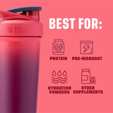 BlenderBottle Sport Sleek Insulated Stainless Steel Shaker Bottle with Wire Whisk, 25-Ounce, Sangria Ombre – Protein Shakes & Hydration for Athletes & Fitness Enthusiasts, Easy Mixing, Slim Easy to Hold, Keeps Drinks Cold, Lockable Lid