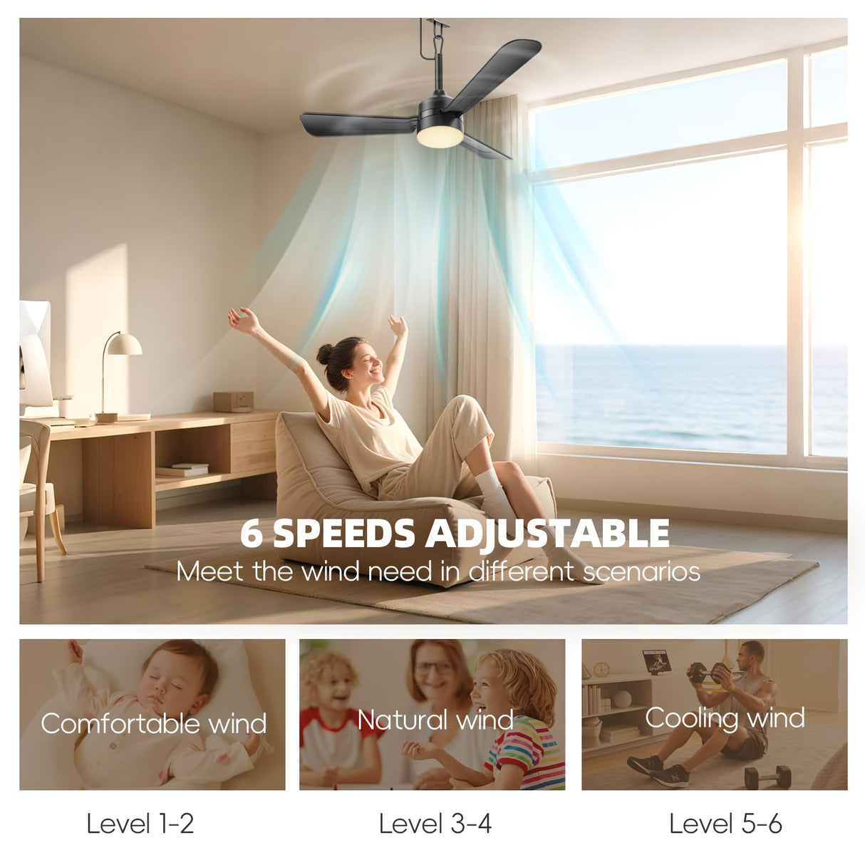 PBLALA Ceiling Fans with Lights,36.5" Plug in Ceiling Fan Light,Gazebo Fan Light,LED Fan Light Hanging with Hook,Hook Type Fan,45W,3000-6500k,Remote Control,Portable Fan for Patios,Pergola