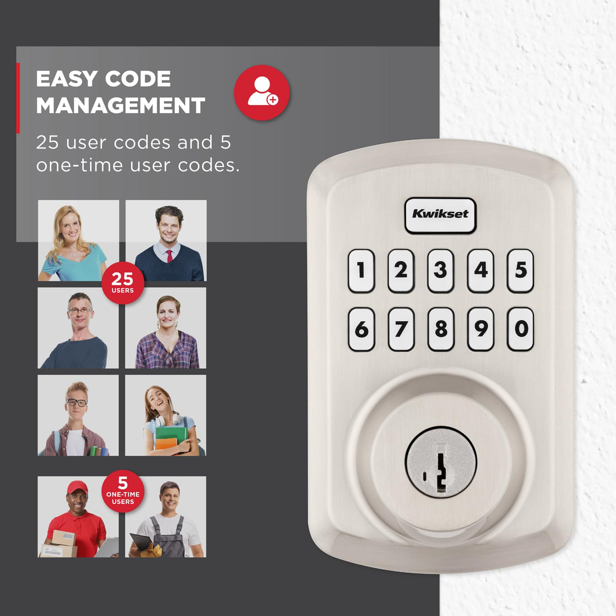 Kwikset Powerbolt 250 10-Button Keypad Satin Nickel Transitional Electronic Deadbolt Door Lock, Featuring Convenient Keyless Entry, Customizable User Codes, and Auto-Locking