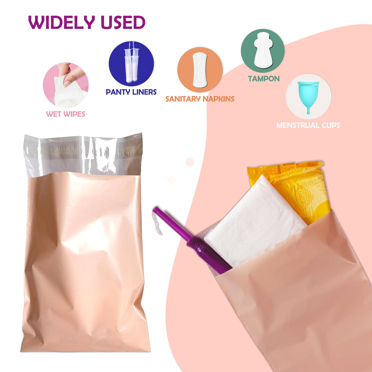 Sanitary Napkin Disposal Bags, 200 Pcs Disposable Sanitary Bag with Self-sealing Seals for Women, Personal Feminine Hygiene Disposal Bags