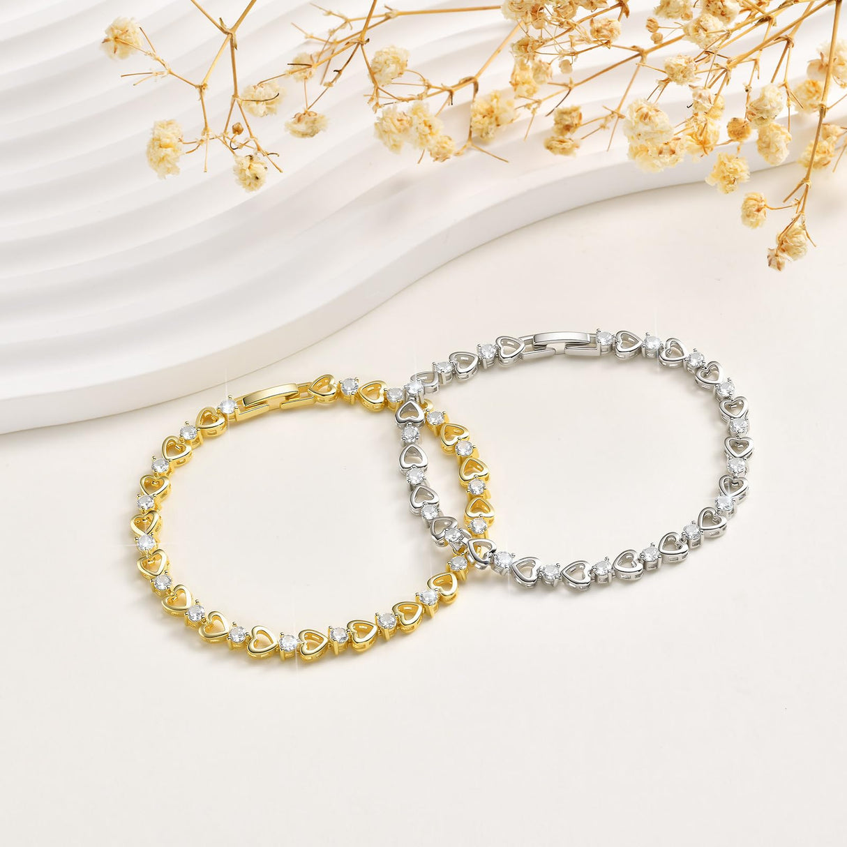 Goxygen Tennis Bracelet for Women - 14K Gold Plated Heart Cubic Zirconia Bracelet, Dainty Trendy Anniversary Birthday Christmas Jewelry Gift for Her