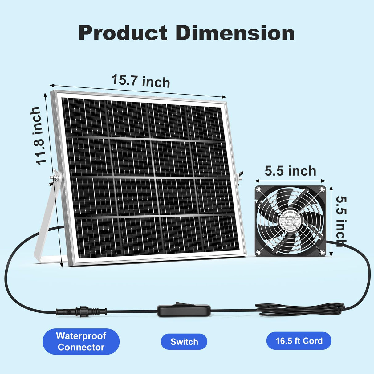 ZIZIWIN 5.5" Solar Chicken Coop Fan 3 Kit, 30W Solar Powered Greenhouse Fan, Solar Exhaust & Intake Fans Outdoor Waterproof, for Outside Shed Doghouse Ventilation Air Circulation Cooling, No Battery